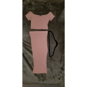Pink Crop Top with Matching Skirt Set